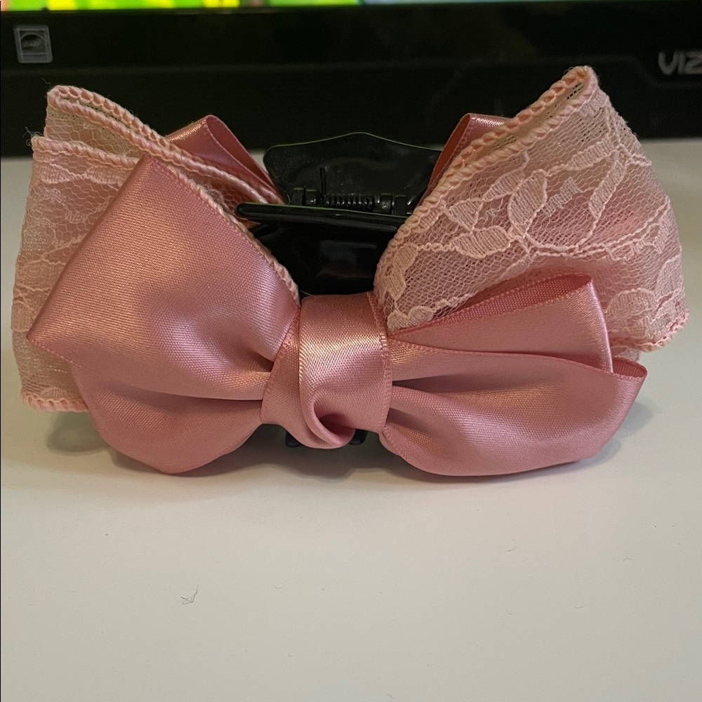 Pink Lace and Satin Bow Hair Claw